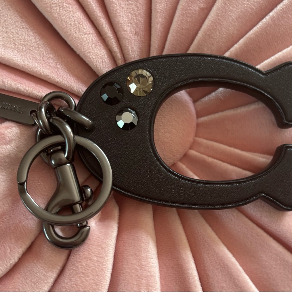 Coach Black Leather Key Holder with Gem Accents